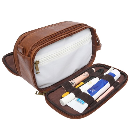 Sale Toiletry Bag for Men PU Leather Cosmetic Bags Large capacity shaving bag Leather Travel Organizer Kit