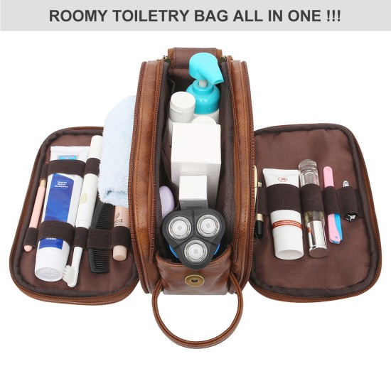 Sale Toiletry Bag for Men PU Leather Cosmetic Bags Large capacity shaving bag Leather Travel Organizer Kit