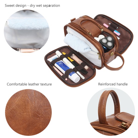 Sale Toiletry Bag for Men PU Leather Cosmetic Bags Large capacity shaving bag Leather Travel Organizer Kit