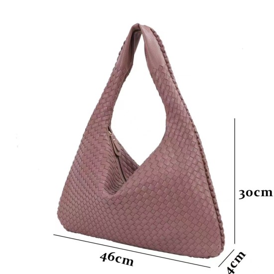 New Women soft Weave Braided PU Leather Hand Bags Women's Shoulder Zipper Woven Leather Bag