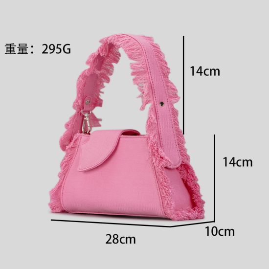 Hot Style Denim Canvas Underarm Bag Women's High-Quality Tassel Handbag with Unique Design