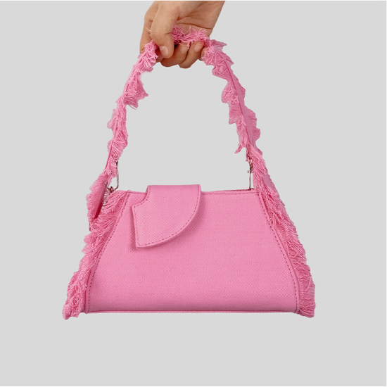 Hot Style Denim Canvas Underarm Bag Women's High-Quality Tassel Handbag with Unique Design