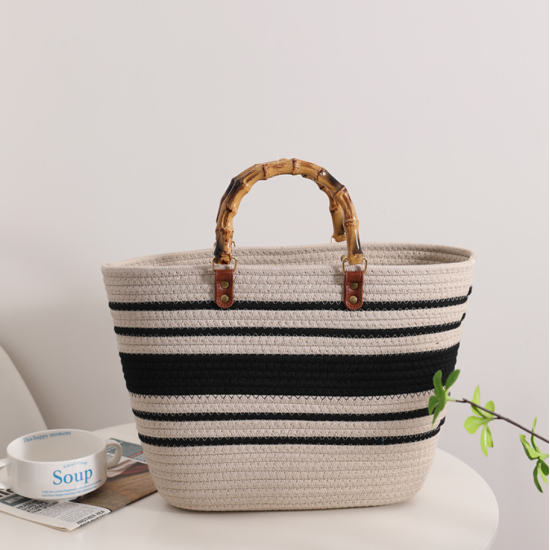 Wholesale New Shoulder Bags Tote Bag Mexico French Basket Straw Weave Beach Bags Women Striped Large Capacity Handbags