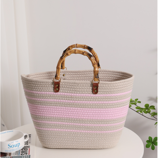 Wholesale New Shoulder Bags Tote Bag Mexico French Basket Straw Weave Beach Bags Women Striped Large Capacity Handbags