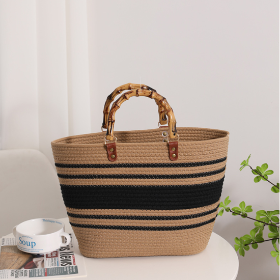 Wholesale New Shoulder Bags Tote Bag Mexico French Basket Straw Weave Beach Bags Women Striped Large Capacity Handbags