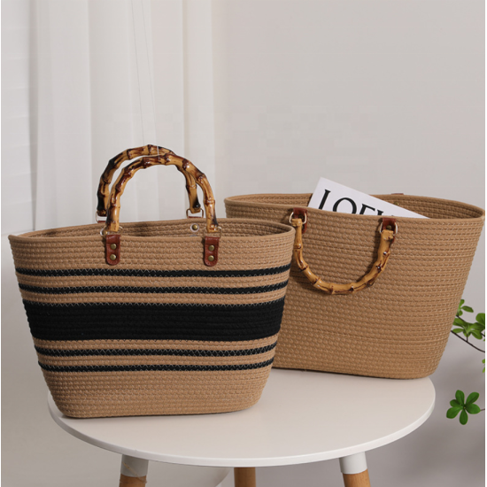 Wholesale New Shoulder Bags Tote Bag Mexico French Basket Straw Weave Beach Bags Women Striped Large Capacity Handbags