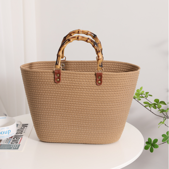 Wholesale New Shoulder Bags Tote Bag Mexico French Basket Straw Weave Beach Bags Women Striped Large Capacity Handbags