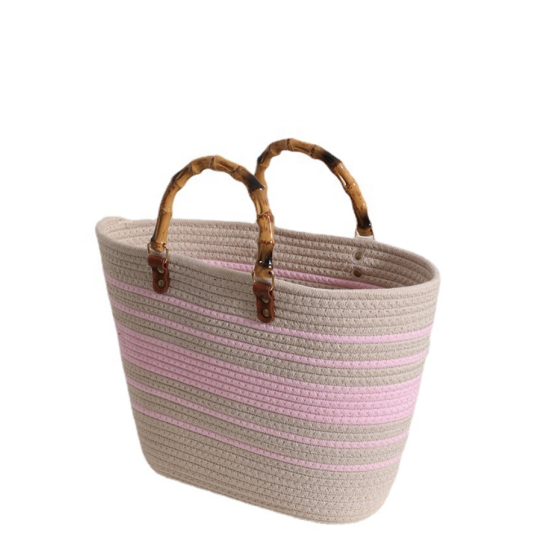 Wholesale New Shoulder Bags Tote Bag Mexico French Basket Straw Weave Beach Bags Women Striped Large Capacity Handbags