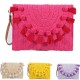 Straw Shoulder Bag Party Woven Crossbody Bags Ladies Beach Envelope Purse Small Clutch Bag Women's Clutches with Pom Pom