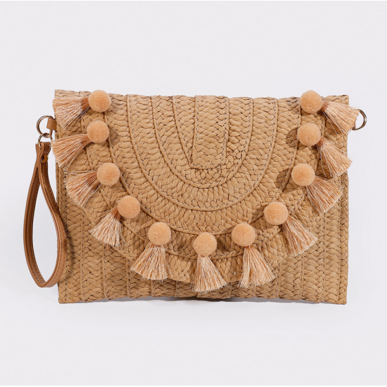 Straw Shoulder Bag Party Woven Crossbody Bags Ladies Beach Envelope Purse Small Clutch Bag Women's Clutches with Pom Pom