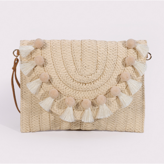 Straw Shoulder Bag Party Woven Crossbody Bags Ladies Beach Envelope Purse Small Clutch Bag Women's Clutches with Pom Pom