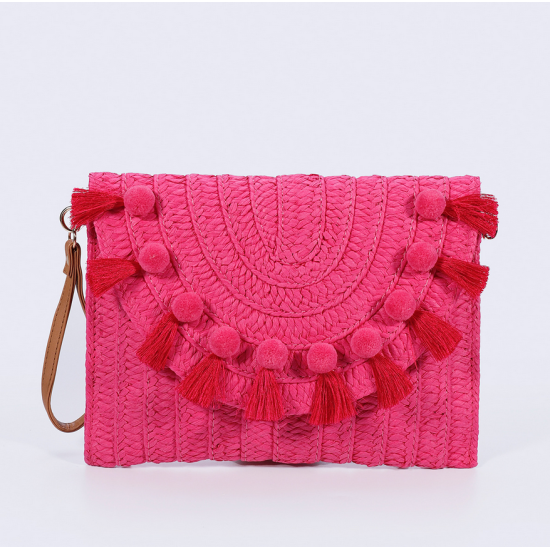 Straw Shoulder Bag Party Woven Crossbody Bags Ladies Beach Envelope Purse Small Clutch Bag Women's Clutches with Pom Pom