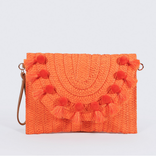 Straw Shoulder Bag Party Woven Crossbody Bags Ladies Beach Envelope Purse Small Clutch Bag Women's Clutches with Pom Pom