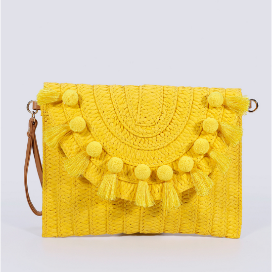 Straw Shoulder Bag Party Woven Crossbody Bags Ladies Beach Envelope Purse Small Clutch Bag Women's Clutches with Pom Pom