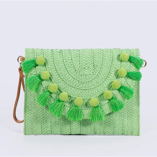 Straw Shoulder Bag Party Woven Crossbody Bags Ladies Beach Envelope Purse Small Clutch Bag Women's Clutches with Pom Pom