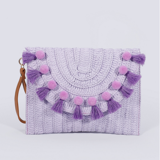 Straw Shoulder Bag Party Woven Crossbody Bags Ladies Beach Envelope Purse Small Clutch Bag Women's Clutches with Pom Pom