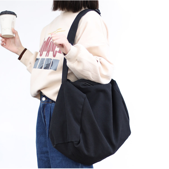 women casual canvas one-shoulder cloth bag supermarket shopping travel zipper messenger bag