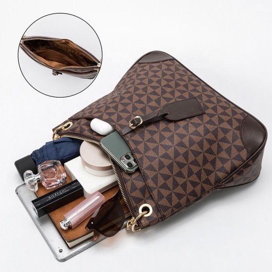 and America retro messenger bag should strap camo check large capacity fashion women pu leather brand printing bucket bag