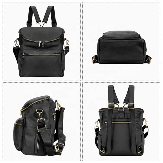 seller unisex changing bag muti-pockets bebe mummy bag Mini black vegan leather waterproof  baby diaper bag for mom and dad