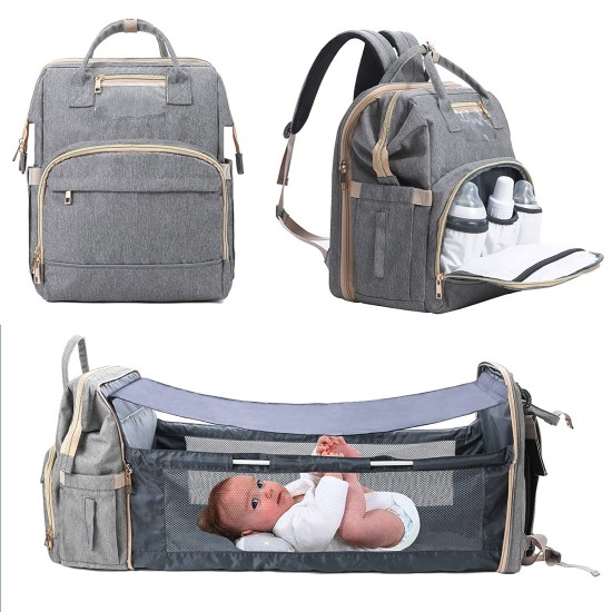 Diaper Mommy Bag Fashion Waterproof 3 in 1 Foldable Baby Bed Backpack