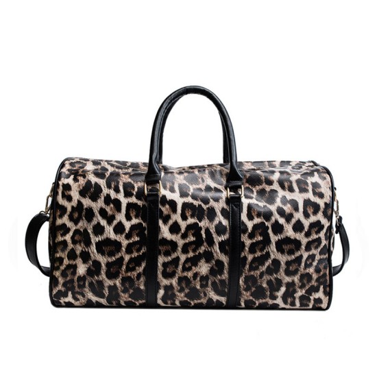 fashion PU leather print large capacity bag women zipper leopard travel duffle bag Wholesale overnight travel bag