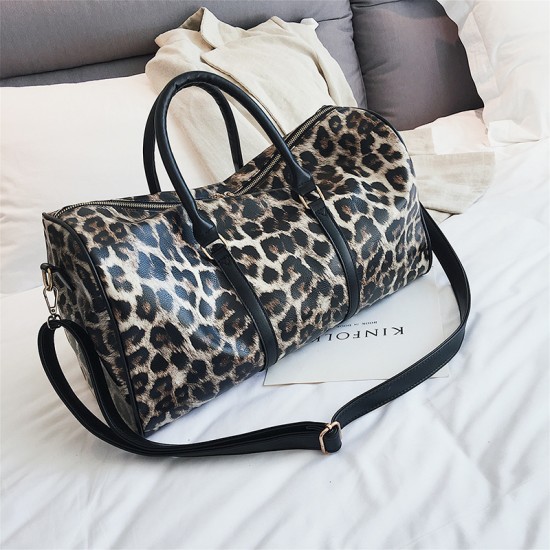 fashion PU leather print large capacity bag women zipper leopard travel duffle bag Wholesale overnight travel bag