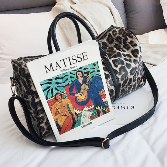 fashion PU leather print large capacity bag women zipper leopard travel duffle bag Wholesale overnight travel bag