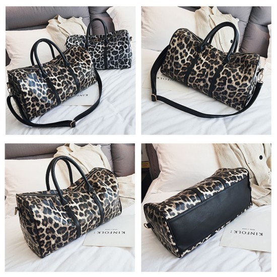 fashion PU leather print large capacity bag women zipper leopard travel duffle bag Wholesale overnight travel bag