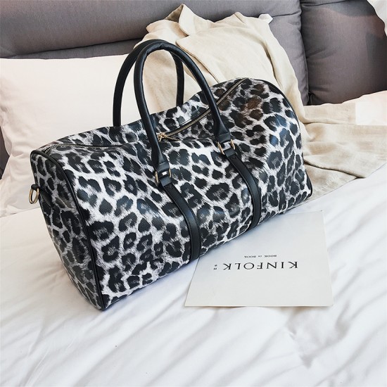 fashion PU leather print large capacity bag women zipper leopard travel duffle bag Wholesale overnight travel bag