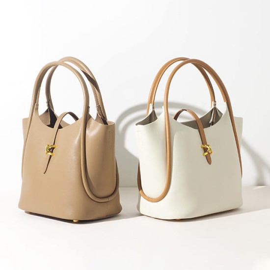 Soft Leather Morandi Color Single Shoulder Stylish Bag For Women Famous Brands Weekend Bags Leather Tote Bucket Bag