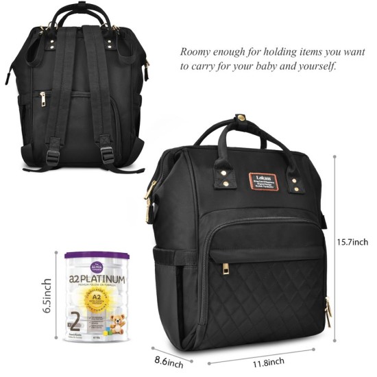 Baby Quilted Diaper Bag Backpack Water-Resistant Multi-Functional Nappy Bag With Changing Pad And Insulated Pouch