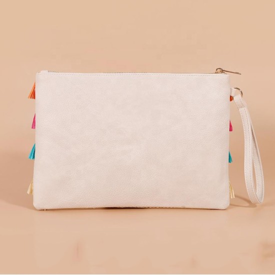 Style Colorful PP Straw Tassel Wristlet Hand Bag Bohemian Braided Rainbow Purse Envelope Bags Women's Clutches Bag