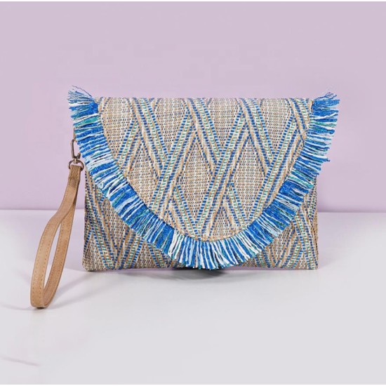 Ethnic Woven Straw Shoulder Bags Women Purse Envelope Bag Beach Crossbody Bags Ladies Clutches Purse with Tassel