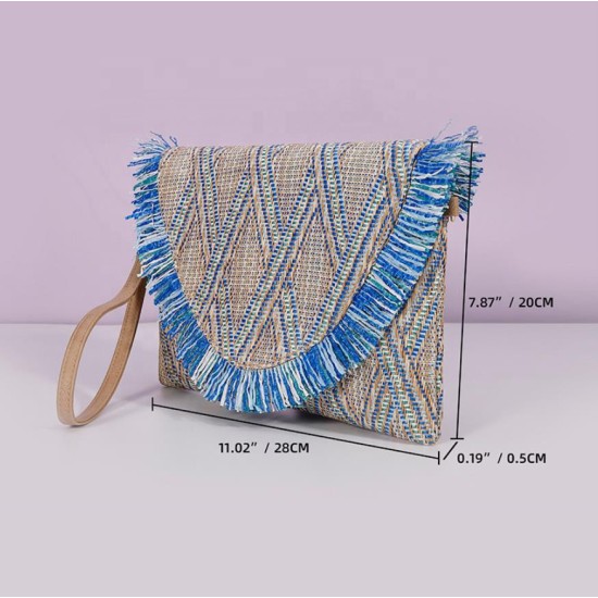 Ethnic Woven Straw Shoulder Bags Women Purse Envelope Bag Beach Crossbody Bags Ladies Clutches Purse with Tassel